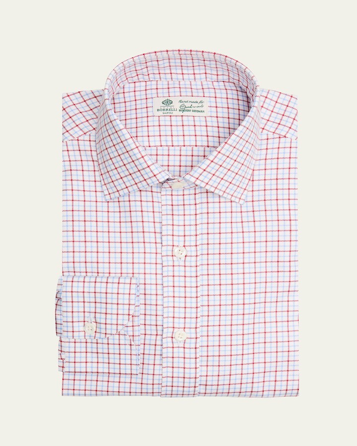 Borrelli Men's Cotton Woven-Check Point Collar Dress Shirt