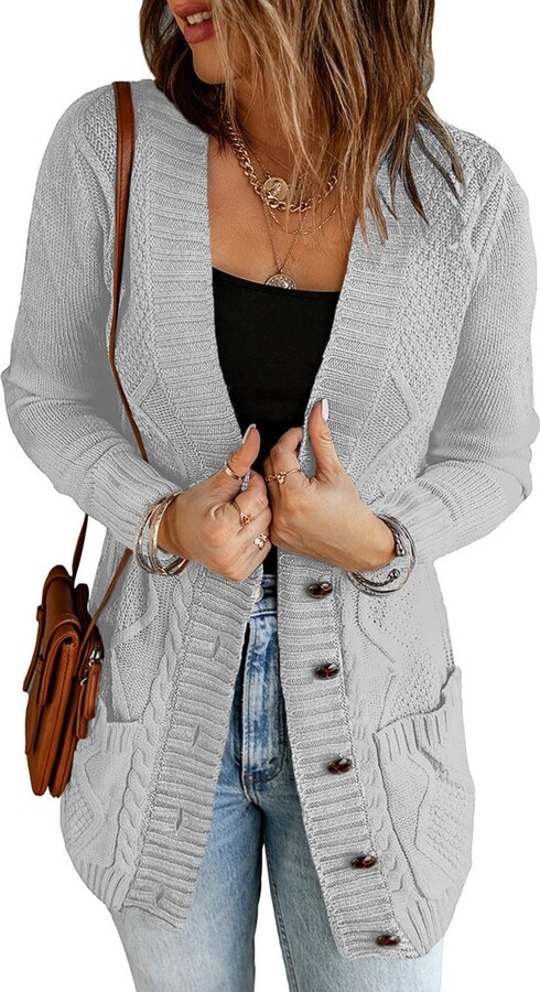 Lets Shop Shop Womens Zipped Cable Knit Long Sleeve Zip Through Fasten Jumper Top Ladies Classic Knitwear Zipper Cardigan Pullover Plus Size 10 12 14 16 18 20 22 24