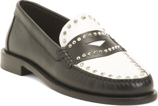 TJMAXX Leather Two Tone Studded Loafers For Women