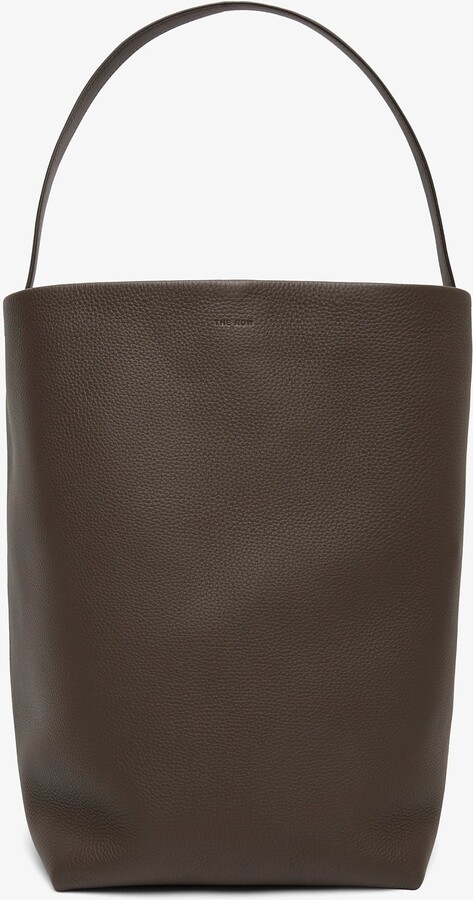 The Row Large N/S deep brown leather tote bag