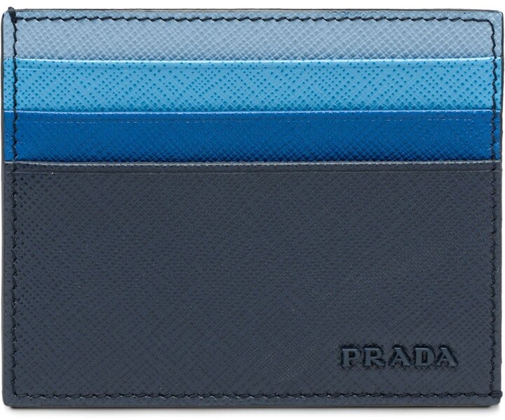 Prada Enamel-logo Saffiano-leather Cardholder in Blue for Men