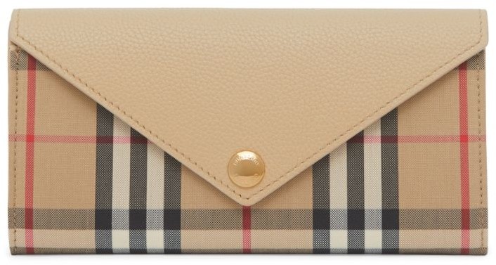 vintage check and leather continental wallet