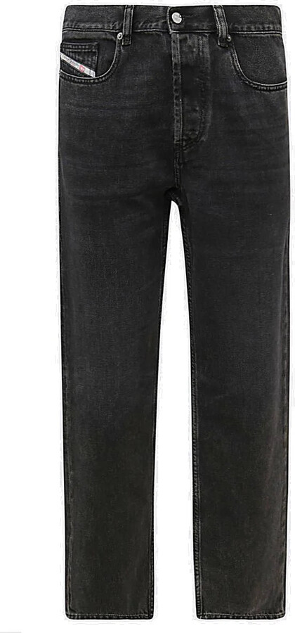 D-Macs Logo Patch Straight Leg Black Denim Jeans