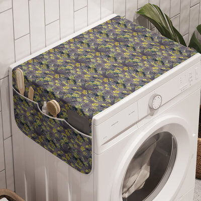 East Urban Home Floral Design Washing Machine Organizer Pack of 2 47" x 18.5" Apple Green Purple Grey