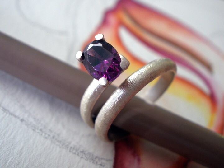 Etsy Oval Amethyst Zircon Sterling Silver Ring