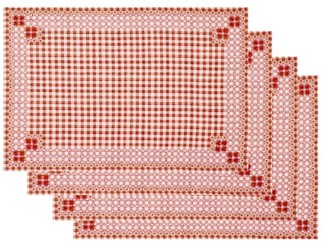 D'Ascoli Set Of Four Ionna Gingham Linen-blend Placemats - Red Print