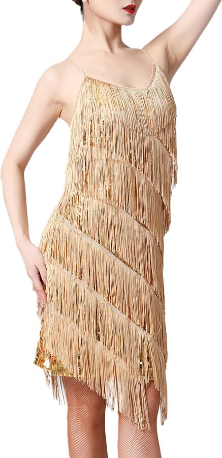 1920s Dress Art Déco Flapper Charleston Gold Dress Gatsby - Foto 3