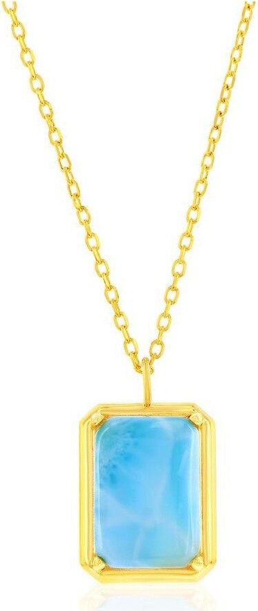 Caribbean Treasures Sterling Silver Rectangle Larimar Necklace - Gold Plated