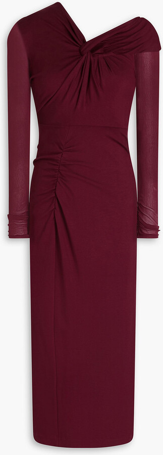 Rich twisted stretch-jersey and mesh midi dress