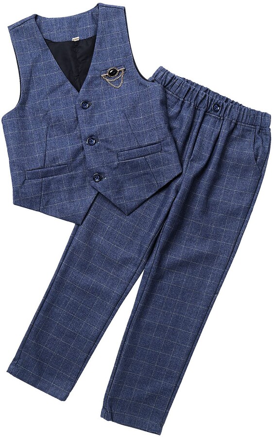 Brooch for Wedding Party Trousers Kaerm Kids Boys Slim Fit Plaid Suits 3 Piece Formal Suit Set Vest 