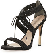 Thumbnail for your product : Pour La Victoire Shanna Snake-Embossed Leather Lace-Front Sandal, Black