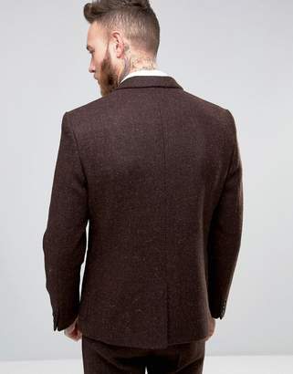 ASOS DESIGN Slim Suit Jacket In Brown Harris Tweed 100% Wool