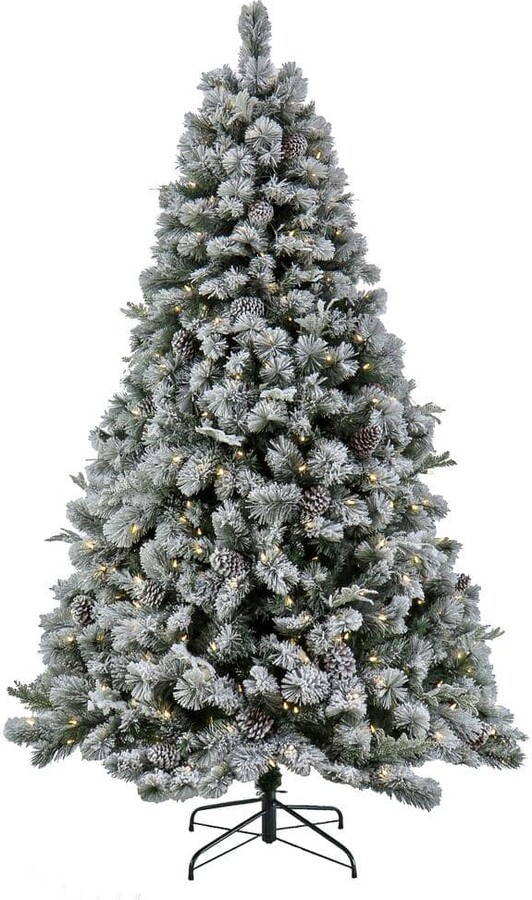 National Tree Company 7.5 ft. Pre-Lit Snowy Silver Hill Pine Artificial Christmas Tree with LED Lights