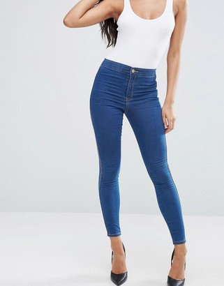 ASOS RIVINGTON High Waist Denim Jeggings in Rich Blue with Tobacco Stitching