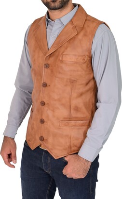 Mens Cherry Suede Real Leather Waistcoat Western Cowboy Festival Party Vest ZARA