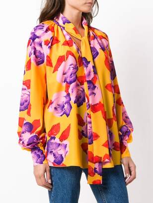 MSGM floral printed tie neck blouse