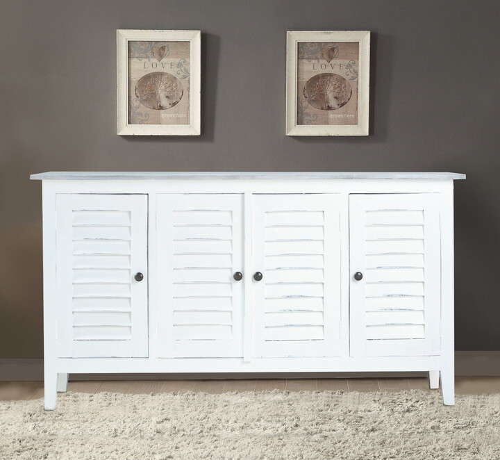 Sunset Trading Cottage Shutter Door Credenza White/Gray Solid Wood No Assembly