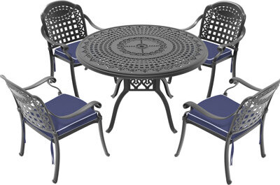 Outdoor Aluminum Patio Furniture With Cushions - Seats 4, Black, To Corrosion, Comfortable Black Cast Dining , , Stackable Chairs