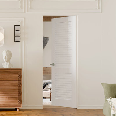 DOOOLI Interior Slab Door - Louvered Design White MDF Paintable Door With Handle(No Pre-Drilled Holes)