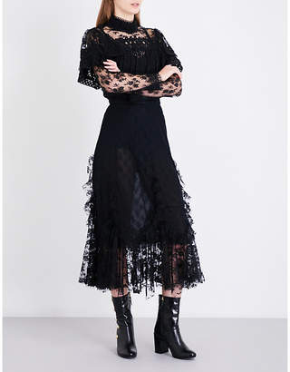 Anna Sui Ruffled floral-lace top
