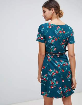 Yumi floral print dress with studded belt