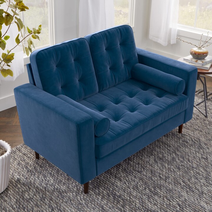 Edenbrook Lynnwood Upholstered Loveseat Small Loveseat Navy Velvet