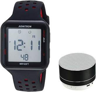 Armitron Sport Armitron Unisex Sport 40/8448BKBKST Red Accented Digital Chronograph Black Silicone Strap Watch and Mini Bluetooth Speaker