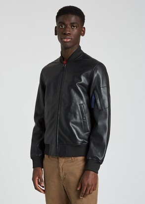 Paul Smith Men's Black Lamb Leather Bomber Jacket
