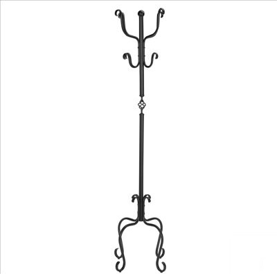 Stylish Free Standing Hall Tree with 8 Hooks, Classic Black Metal Finish for Entryways and Bedrooms
