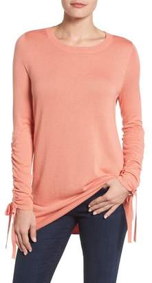 Halogen Ruched Sleeve Tunic Sweater