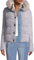 Thumbnail for your product : MONCLER GRENOBLE Tweed Cable-Knit Puffer Coat w/ Fur-Trim Hood