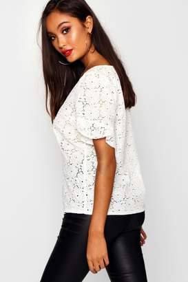 boohoo Broderie Anglaise Cotton V Neck Blouse