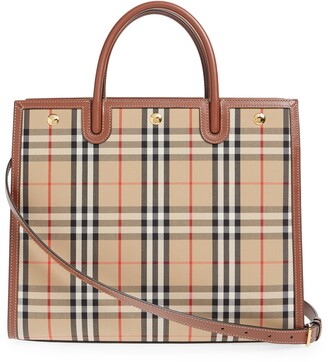 Burberry Brown/Orange Leather Medium Two-Handle Title Tote at 1stDibs
