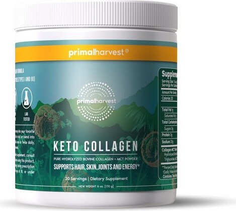 Primal Harvest PrimalHarvestKetoCollagenPowderw/MCTOilTypeI&IIICollagenPeptidesforWomenandMen60Servings