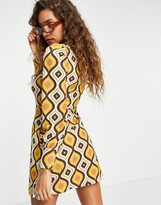 Thumbnail for your product : Only exclusive pussy bow detail mini dress in 70s print