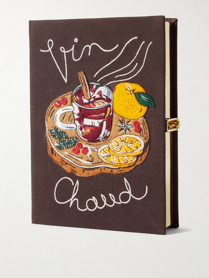 Olympia Le-Tan Vin Chaud Embroidered Appliquéd Canvas Clutch - Brown