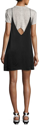 KENDALL + KYLIE Satin Slip & T-Shirt Combo Dress, Black/Gray