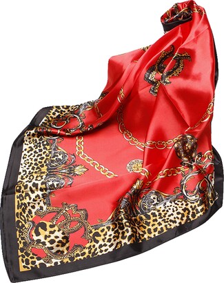 NOVMAY Silk Like Scarf Leopard Print Theme Large Square Fashion Wraps Sexy Pattern Neckerchief for Women 35 X 35 Inches