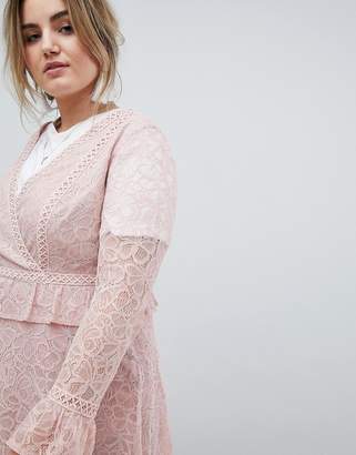 Lovedrobe Allover Lace Wrap Front Midi Dress