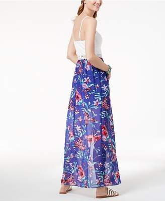 BCX Juniors' Lace-Bodice Printed Maxi Dress