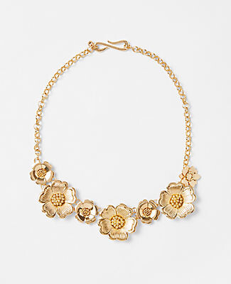 Lux Accessories Pave Flower Bib Statement Floral Chain Necklace