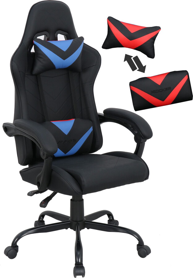 X Rocker Octane Gaming Modern Racing PVC Faux Leather PC Gaming Chair with Reversible Cushions, Black