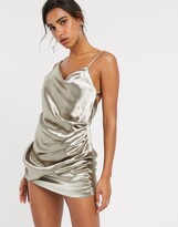 Thumbnail for your product : ASOS DESIGN DESIGN drape slip mini dress in high shine satin
