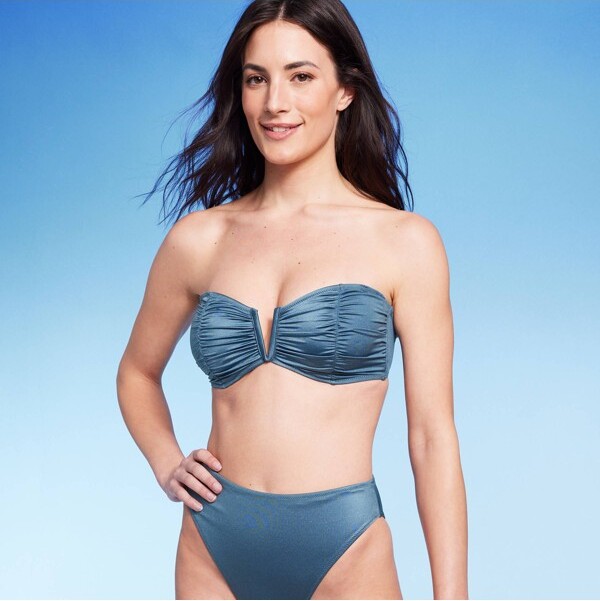 Women's V-Wire Shirred Bandeau Bikini Top – Shade & Shore Blue
