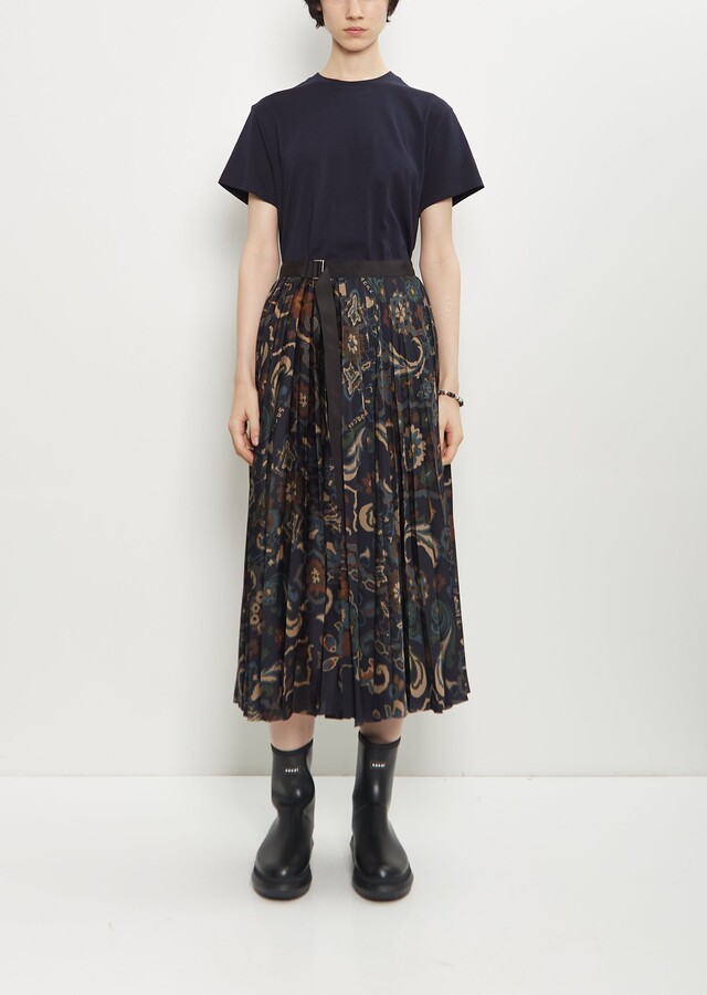 Sacai Floral Print Technical Satin Skirt