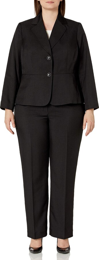 LeSuit Womens 1 Button Notch Collar Stretch Crepe Slim Pant Suit