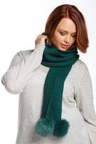 Thumbnail for your product : Sofia Cashmere Honeycomb Stitch Genuine Dyed Fox Pompom Cashmere Scarf