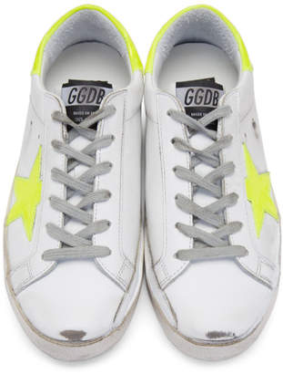 Golden Goose White and Yellow Fluo Superstar Sneakers