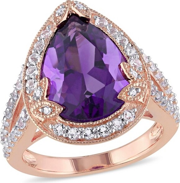 Everly Jewelry EVERLYJEWELRY|RosePlatedSterlingSilver0.05CTDiamondTWAnd57/8CTTGWAmethyst-AfricaWhiteTopazFashionRing