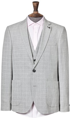 Burton Mens Grey Checked Blazer With Linen, Grey